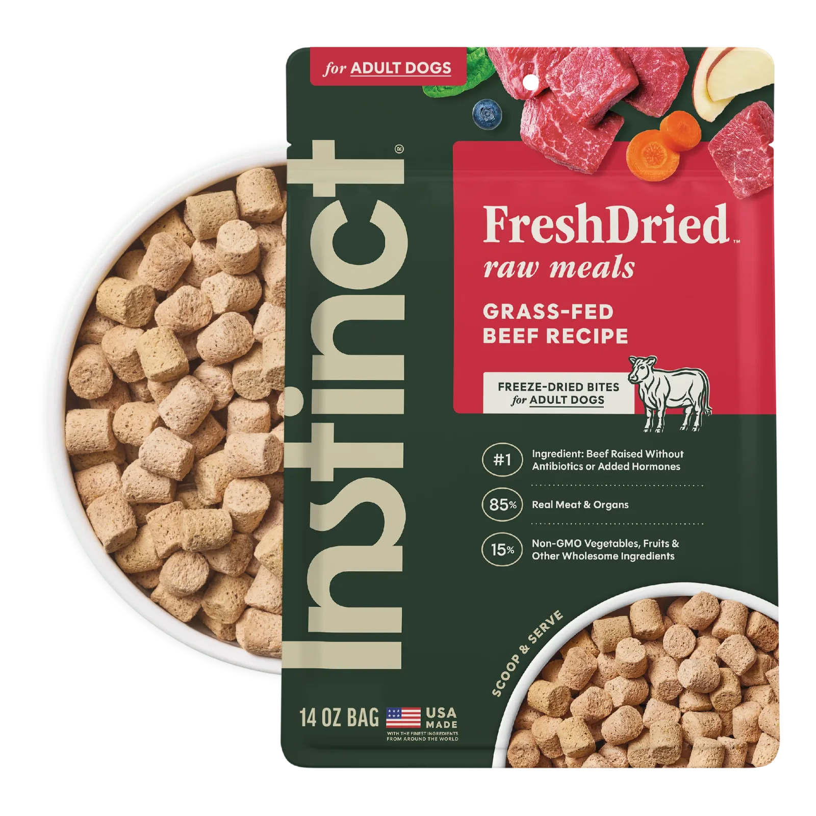 Instinct Freeze Dried Raw Meals Grain Free Real Beef Recipe Dog Food, 14 oz.