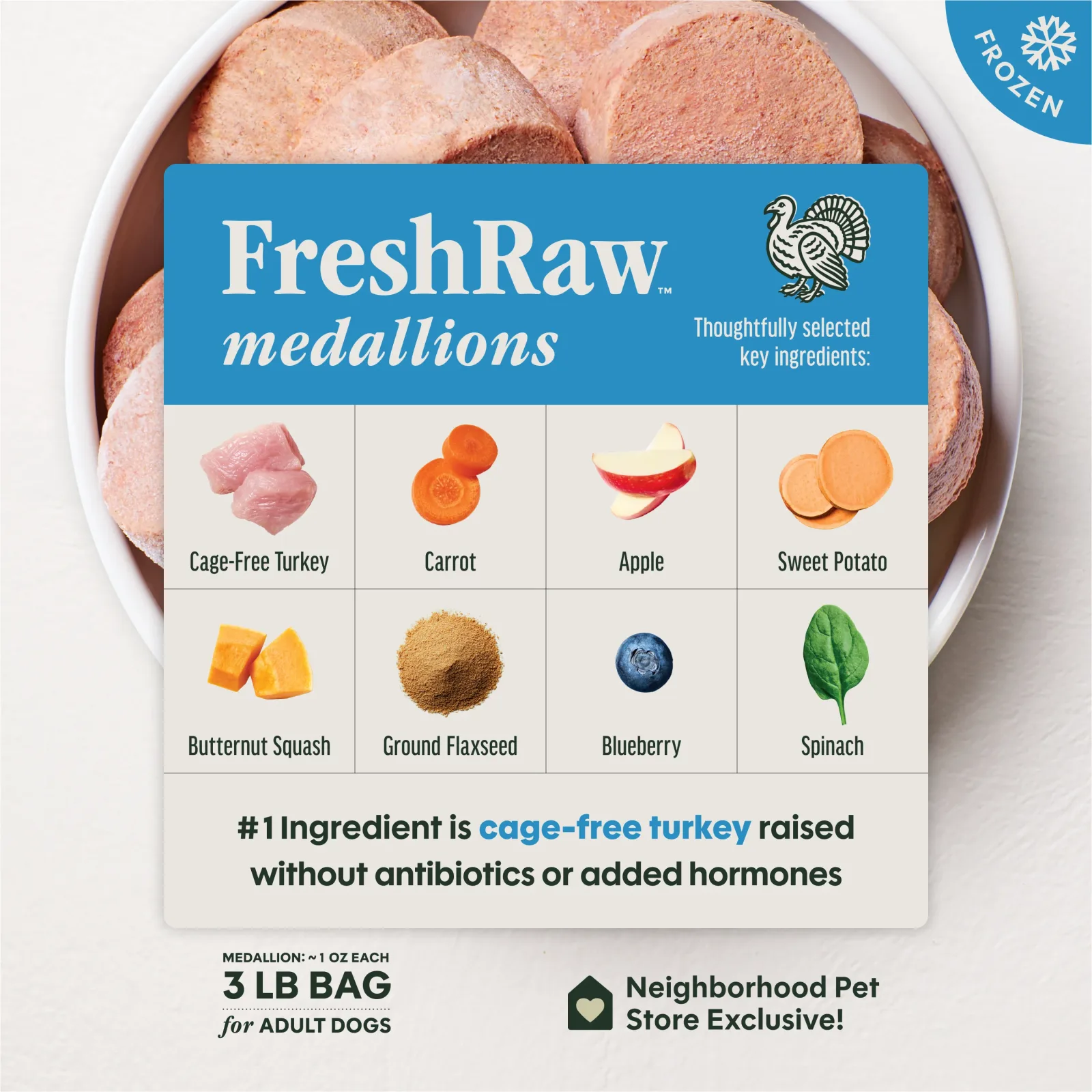 Instinct FreshRaw Medallions Cage-Free Turkey Recipe for Adult Dogs, 3lbs - Image 2