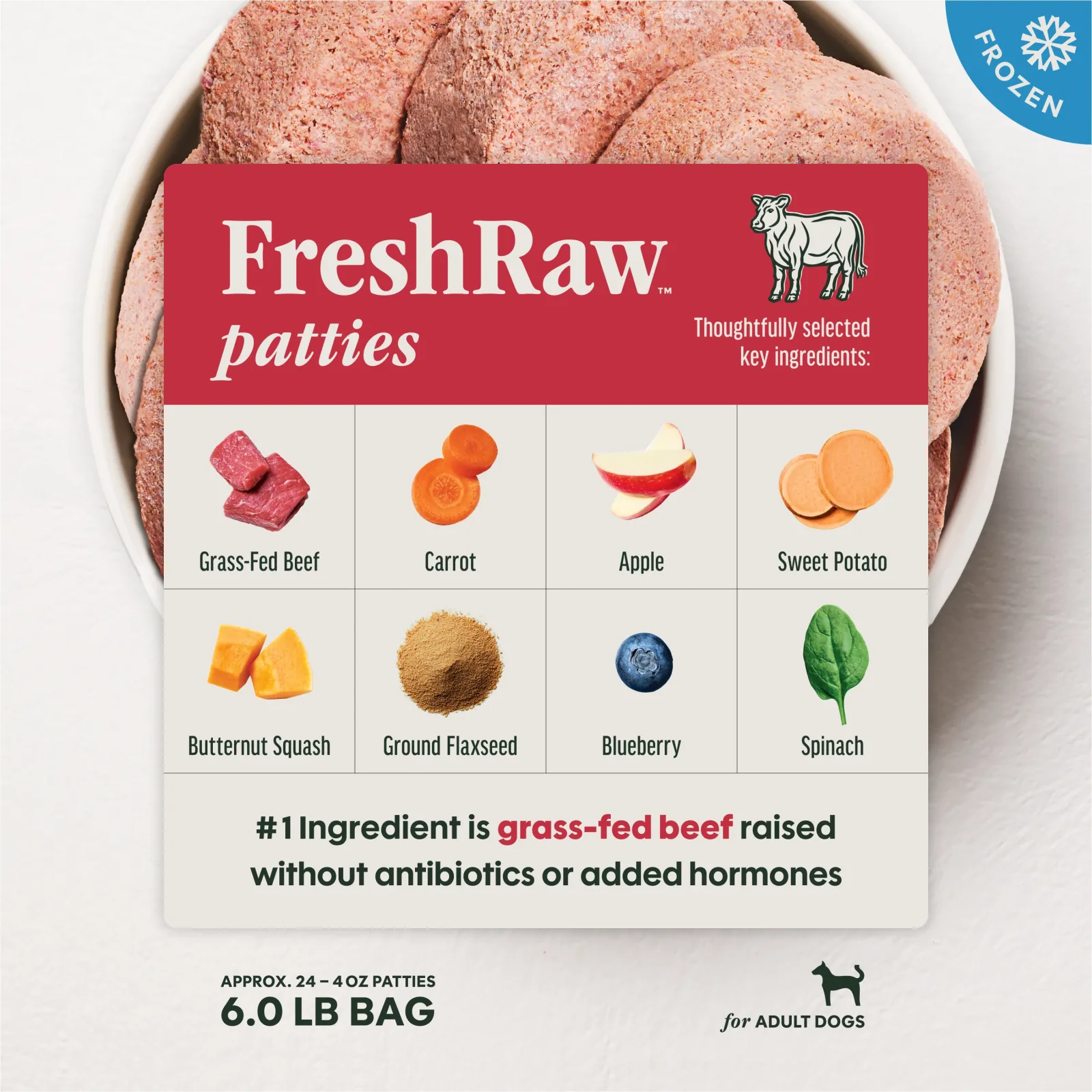 Instinct FreshRaw Patties Grass-Fed Beef Recipe for Adult Dogs, 6lbs - Image 2