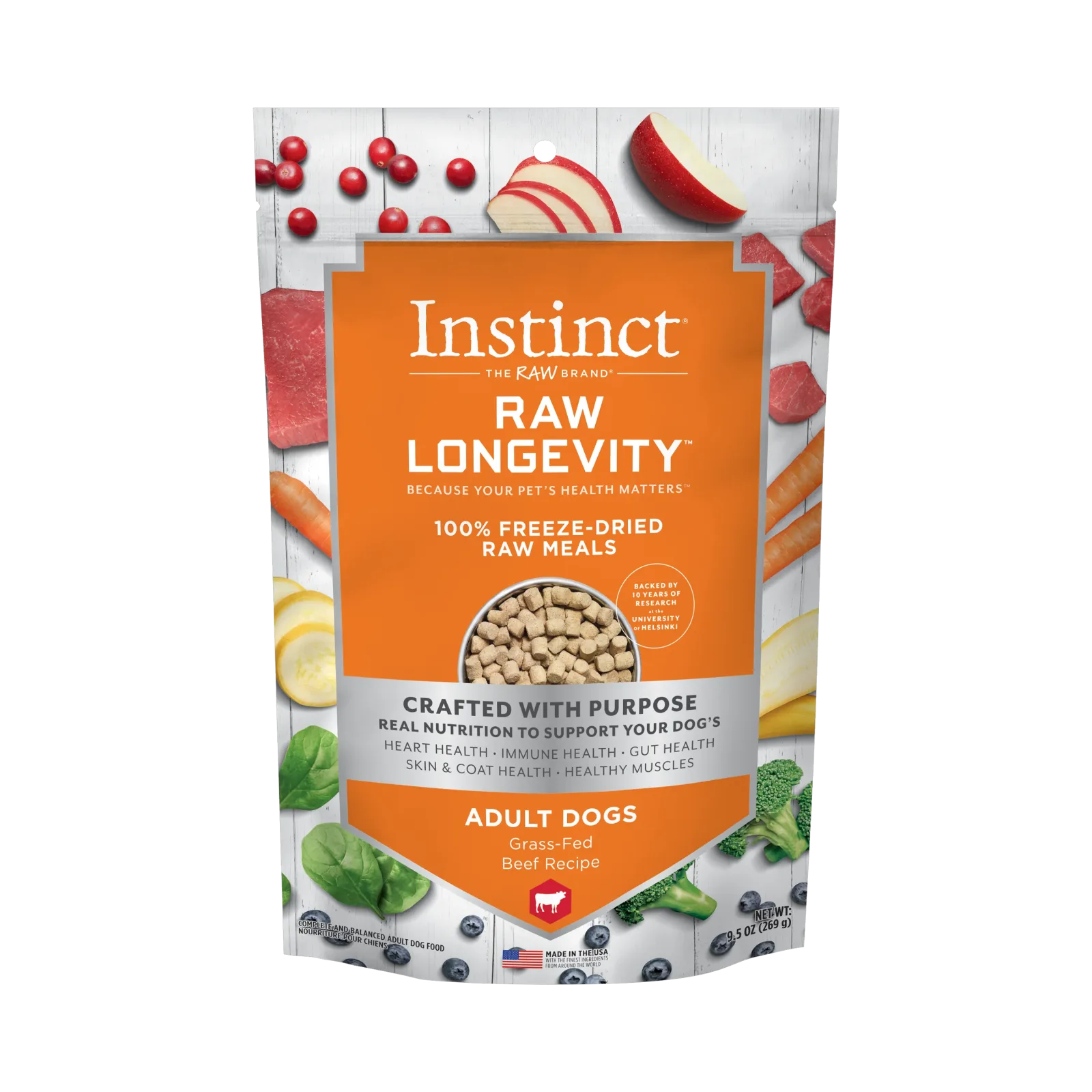 Instinct Raw Longevity Adult Freeze-Dried Beef Bites Dog Food, 9.5 oz. Bag