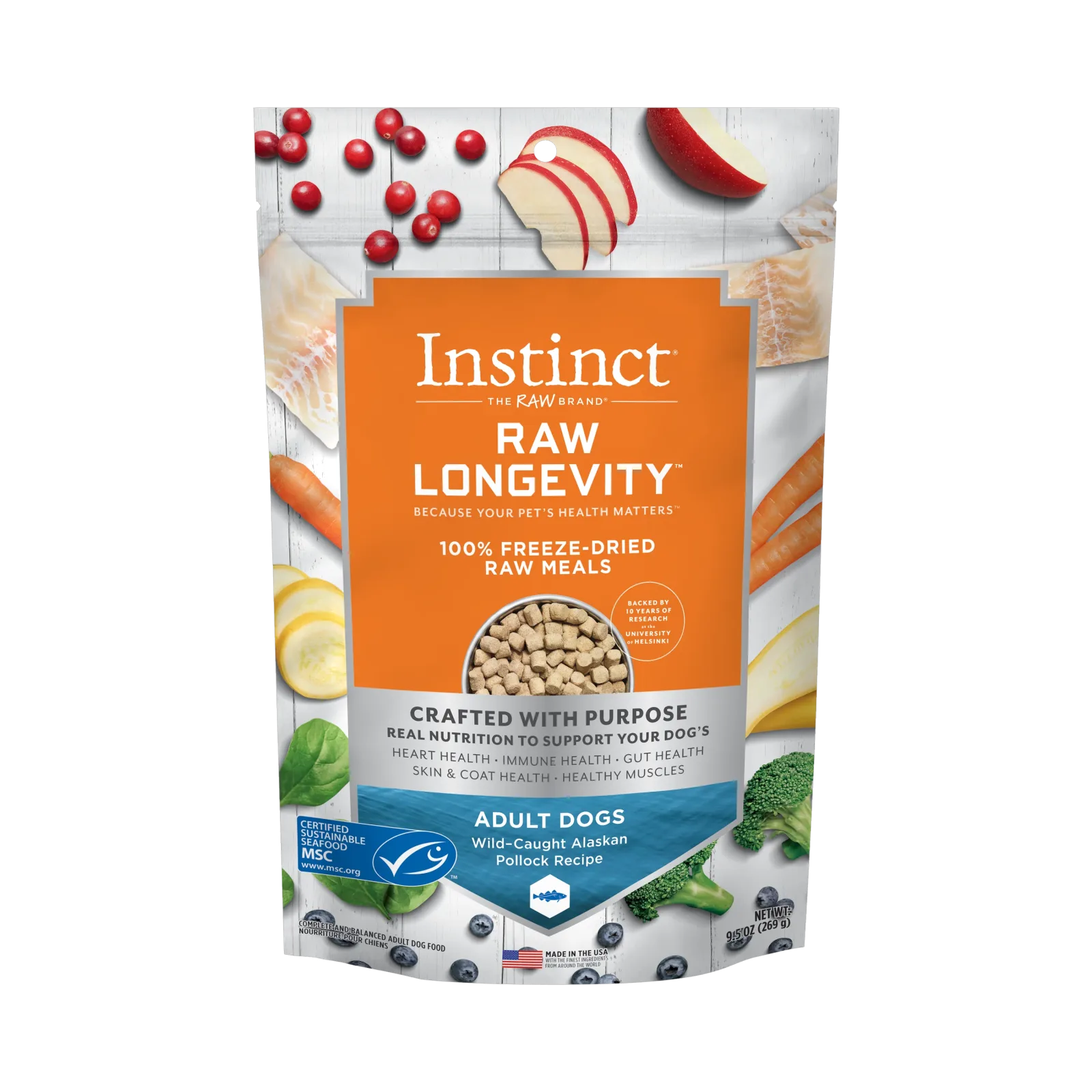 Instinct Raw Longevity Adult Freeze Dried Pollock Bites Dog Food, 9.5 oz. Bag