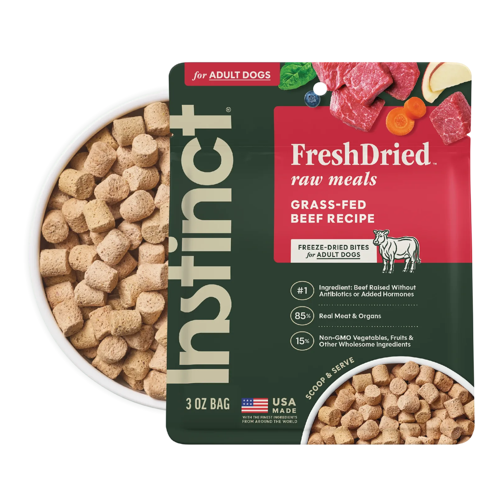 Instinct Raw Meals Freeze-Dried Beef Dog Food, 3 oz. Bag