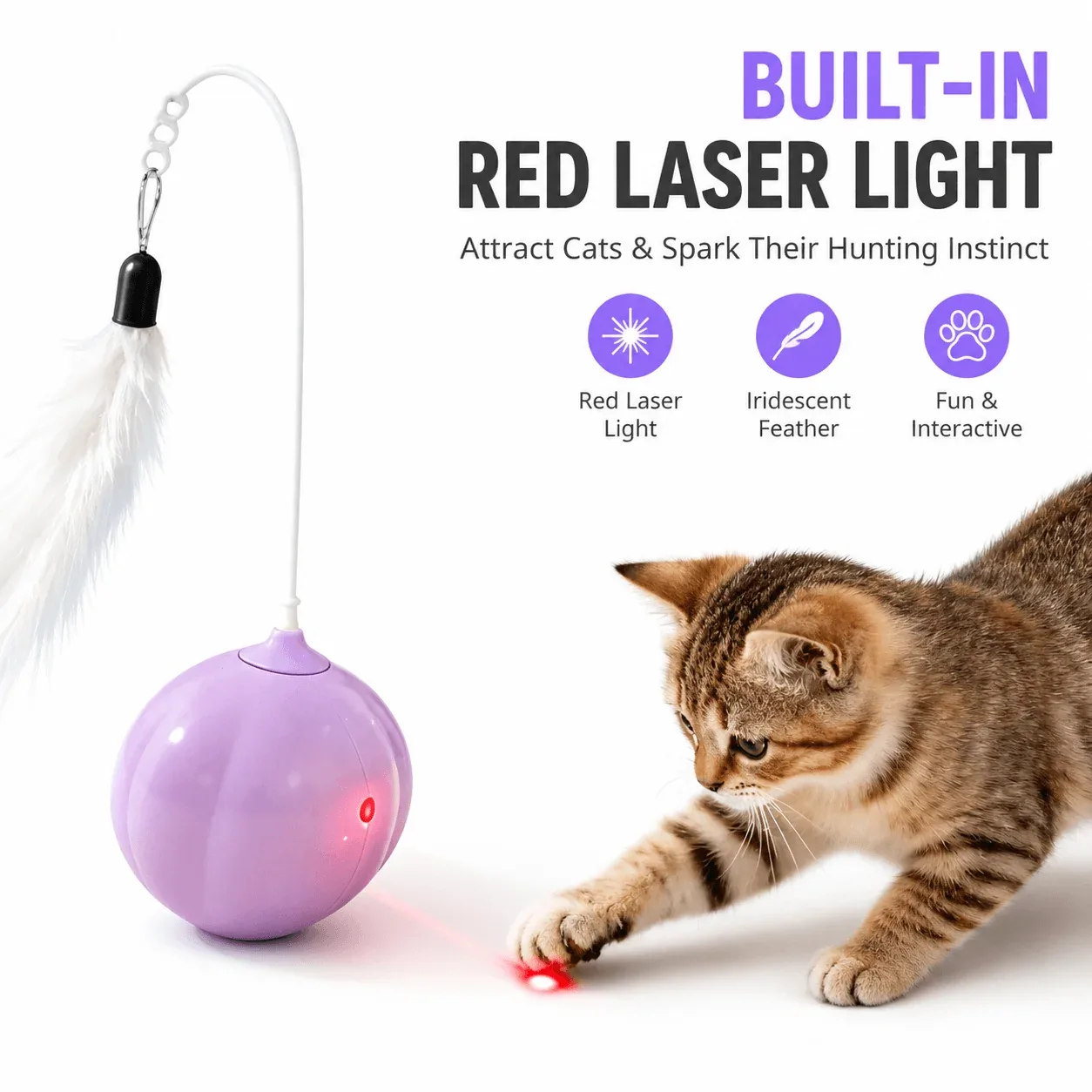 Interactive Feather & Laser Cat Toy – Wobble Teaser with Bell - Image 2