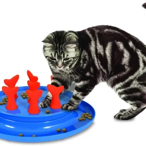 Jackson Galaxy Go Fish Puzzle Bowl and Cat Toy Blue, Orange