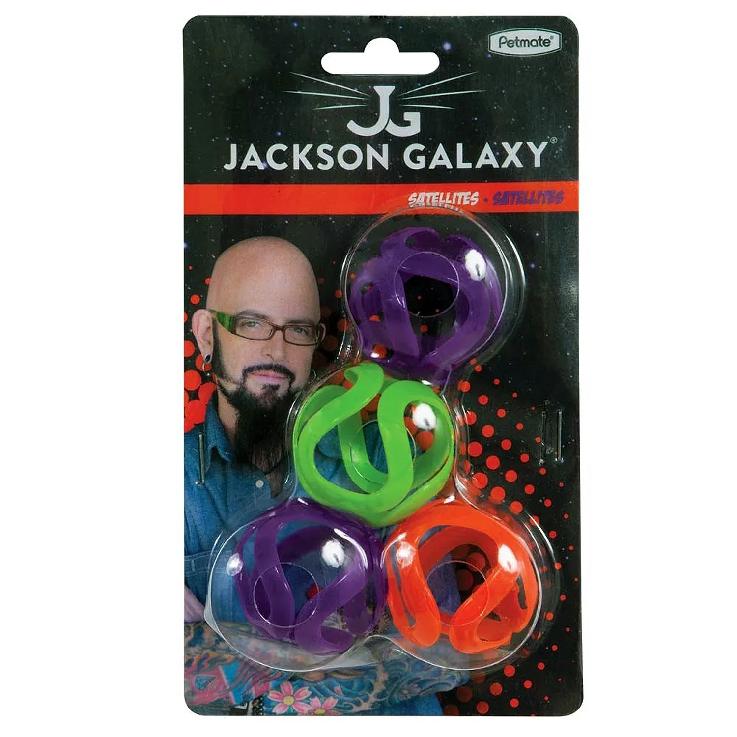 Jackson Galaxy Satellites Cat Toy Orange, Green, Purple 4-Count