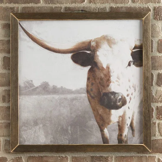 Jan Michaels Art & Home Levi Longhorn 25x25 Wood Framed Art