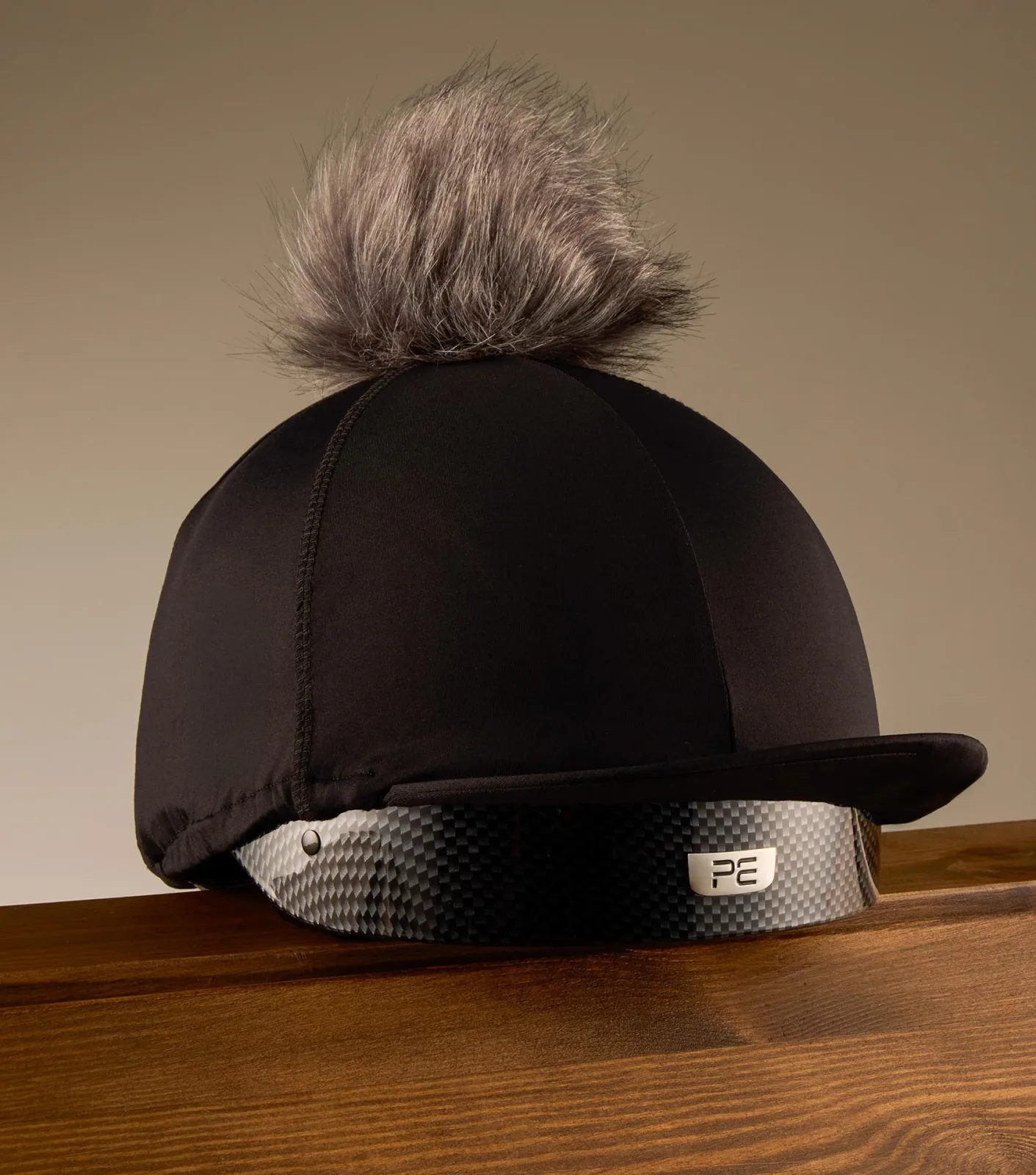 Jersey Hat Silk with Faux Fur Pom Pom Black - Image 2