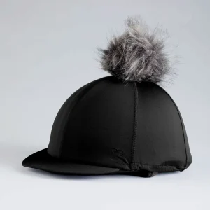 Jersey Hat Silk with Faux Fur Pom Pom Black