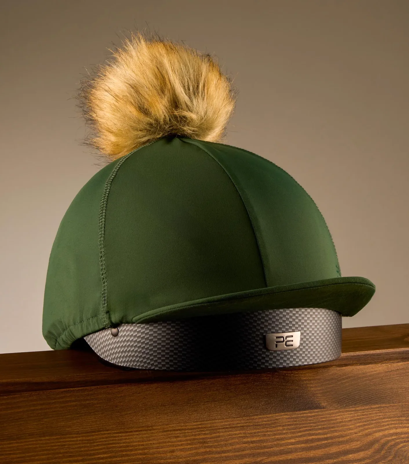 Jersey Hat Silk with Faux Fur Pom Pom Green - Image 2