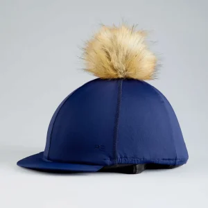 Jersey Hat Silk with Faux Fur Pom Pom Navy