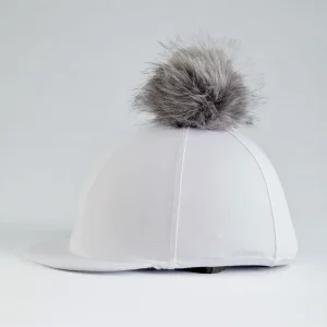 Jersey Hat Silk with Faux Fur Pom Pom White