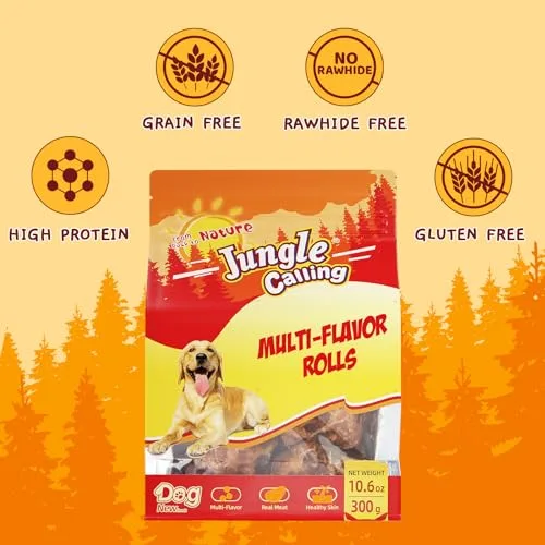 Jungle Calling Multi Flavor Rolls Dog Treats, Made with Real Chicken Duck Beef Meat, Peanut Butter Flavor Rawhide-Free Dog Snacks, Health Skin and High Protein Dog Treat, 10.6 oz - Image 2