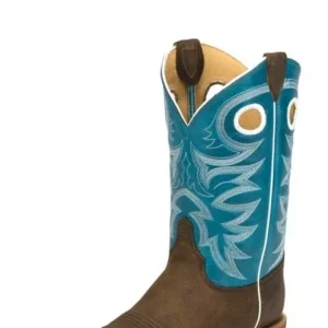 Justin Mens Bent Rail Sq Blue Cowhide Boots