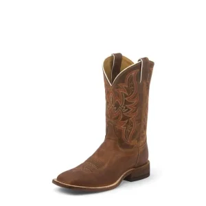 Justin Mens Bent Rail Sq Toe Cognac Boots