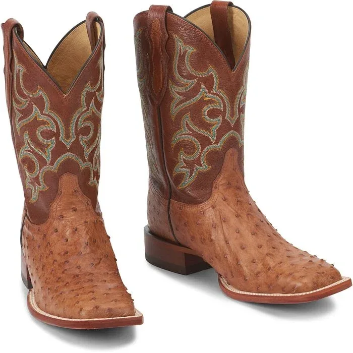 Justin Mens FQ Ostrich Cognac Waxy Boots