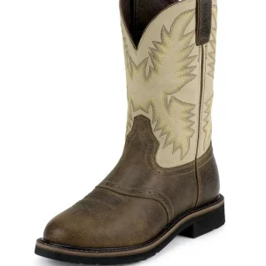 Justin Mens Stampede Rnd Waxy Brn Work Boot