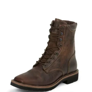 Justin Mens Stampede Sq Lace Tan Work Boots