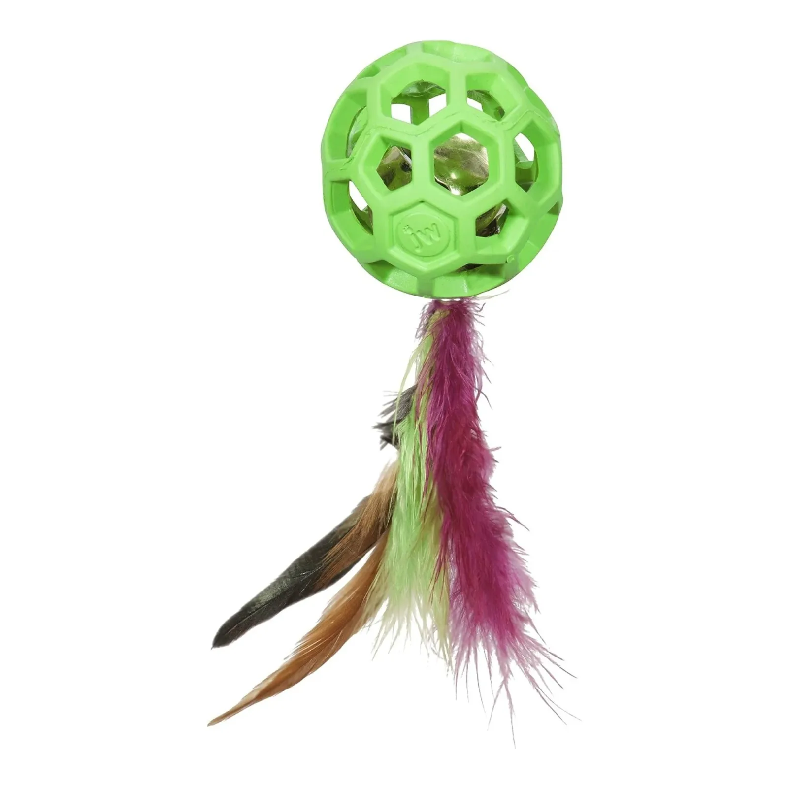 JW Pet Cataction Feather Ball with Bell Cat Toy Green - Image 2