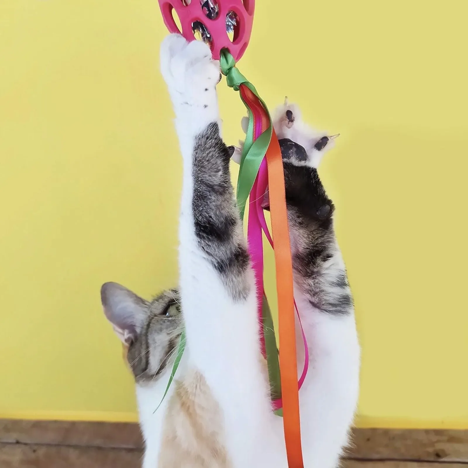 JW Pet Cataction Football with Streamers Cat Toy Red - Image 2