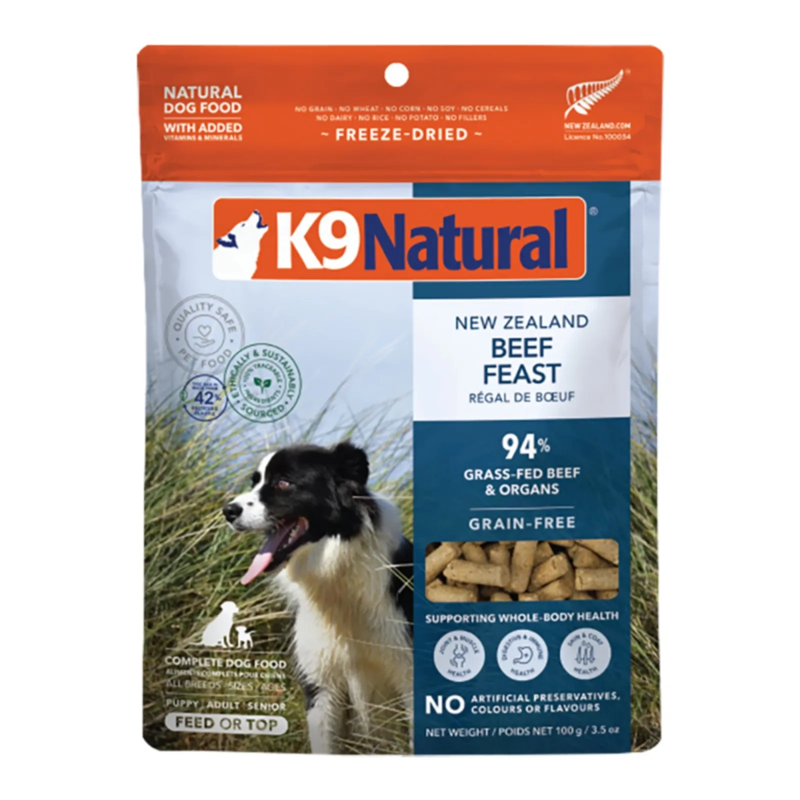 K9 Natural Dog Grain-Free Freeze-Dried Dog Food Topper, New Zealand Beef Feast, 3.5 oz