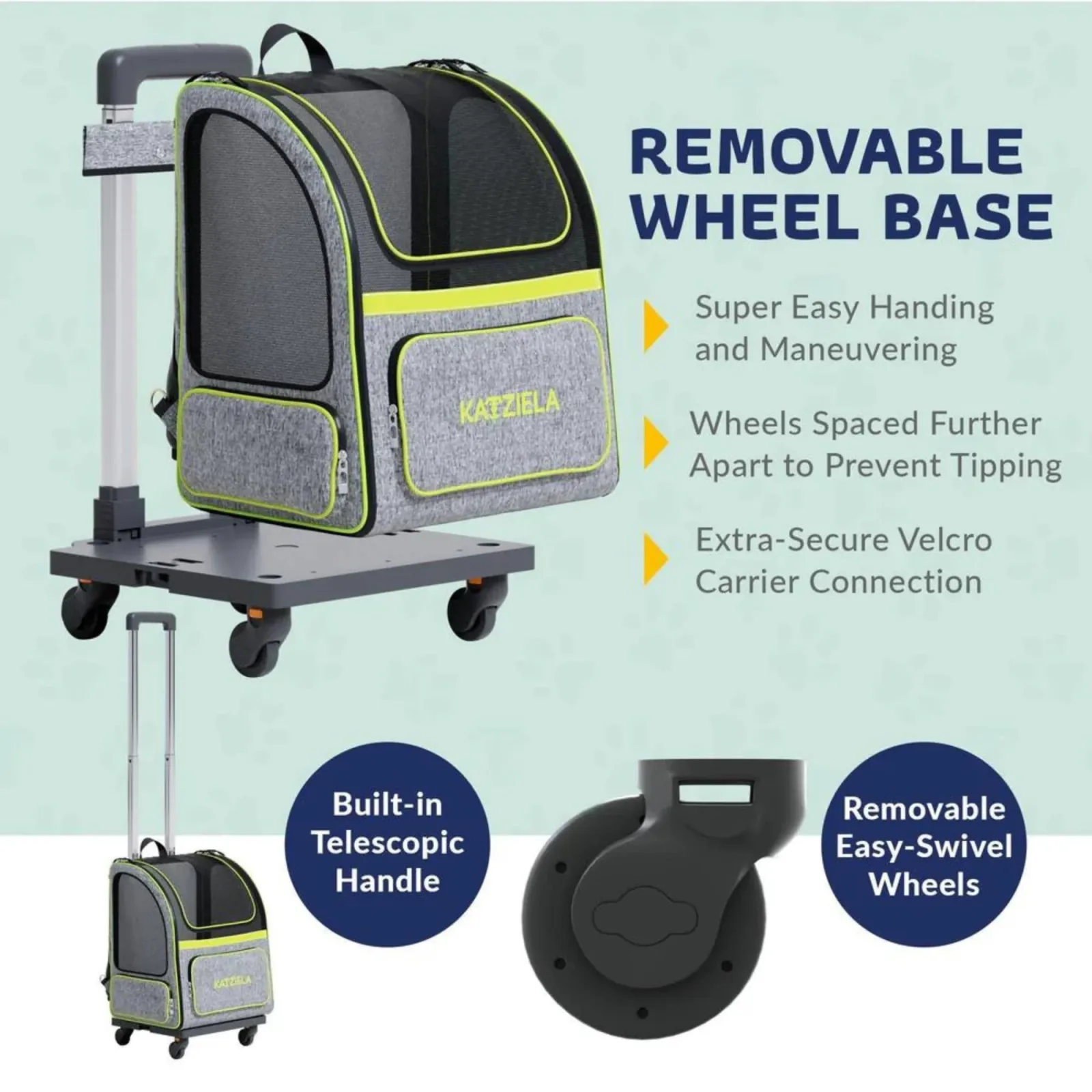 Katziela Hybrid Adventurer Backpack Wheels Gray/Green - Image 2