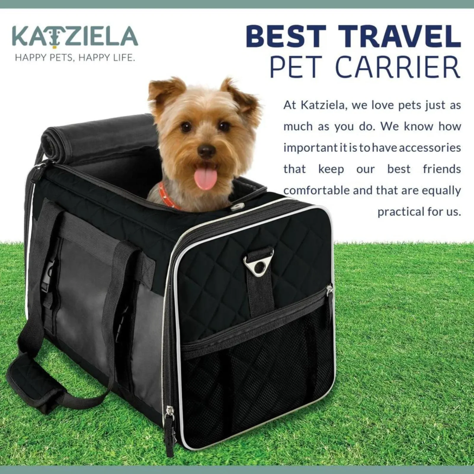 Katziela Quilted Companion Carrier, Black Small - Image 2
