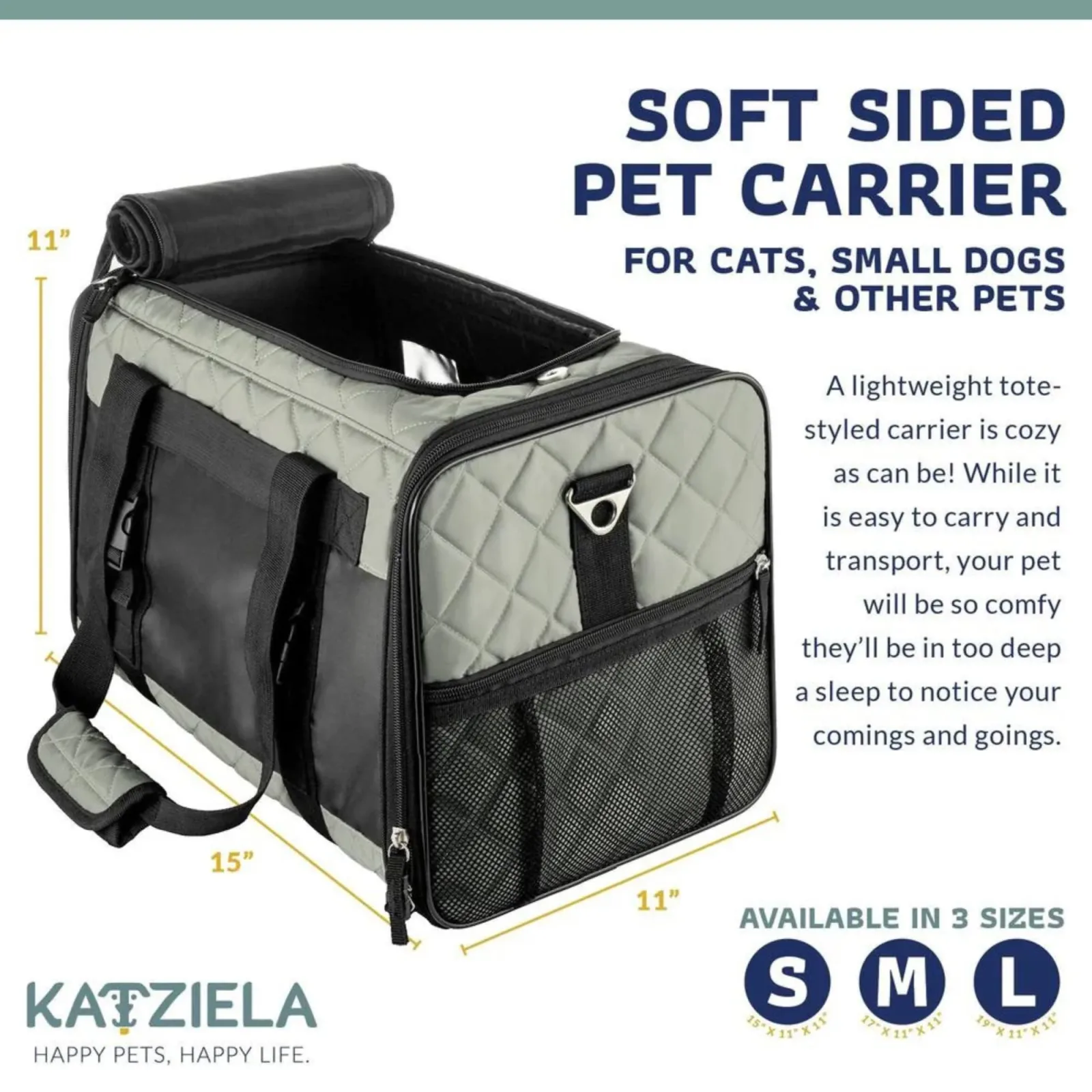 Katziela Quilted Companion Carrier, Gray Medium - Image 2