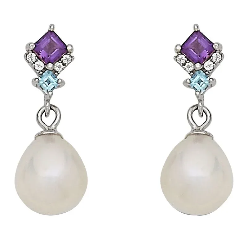Kelly Herd Amethyst/Blue Topaz Pearl Earrings