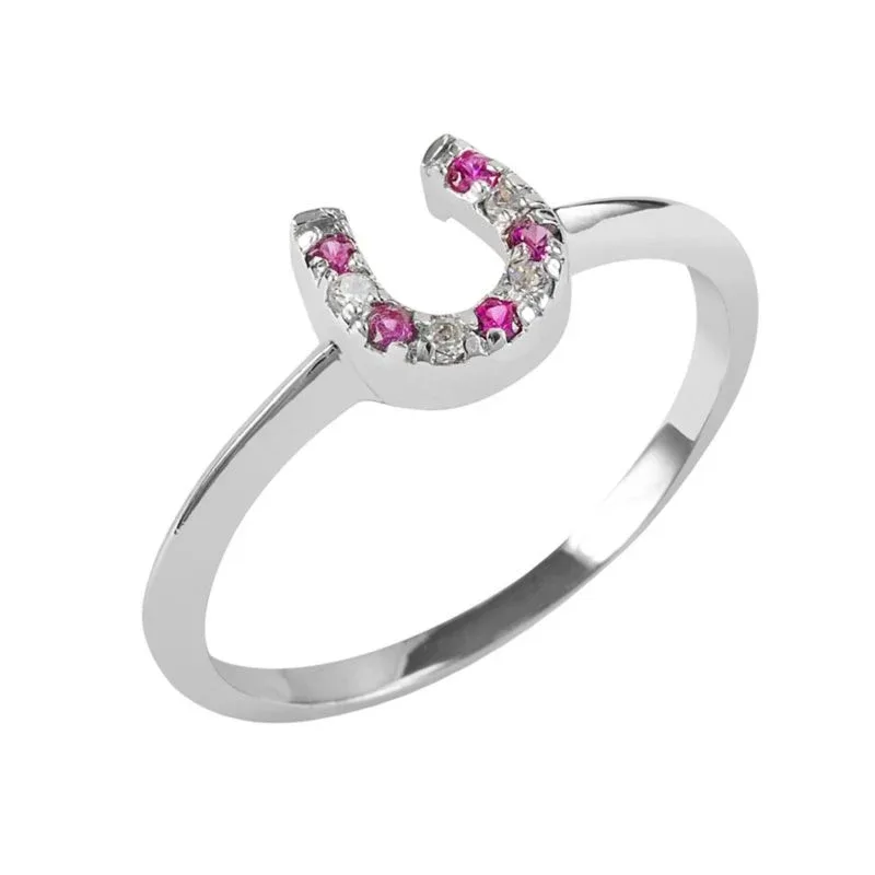 Kelly Herd Red and Clear Horseshoe Ring