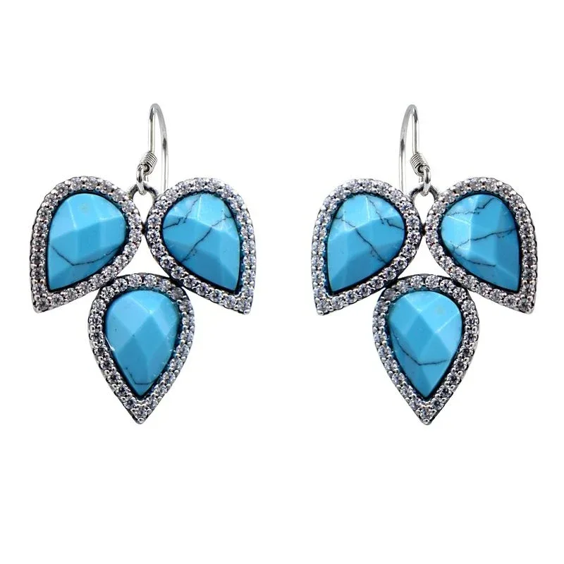 Kelly Herd Three Teardrop Turquoise Hook Earrings