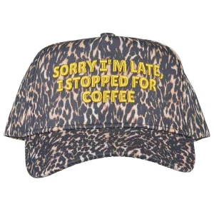 Kenzkustomz Sorry I'm Late I Stopped For Coffee Leopard Cap