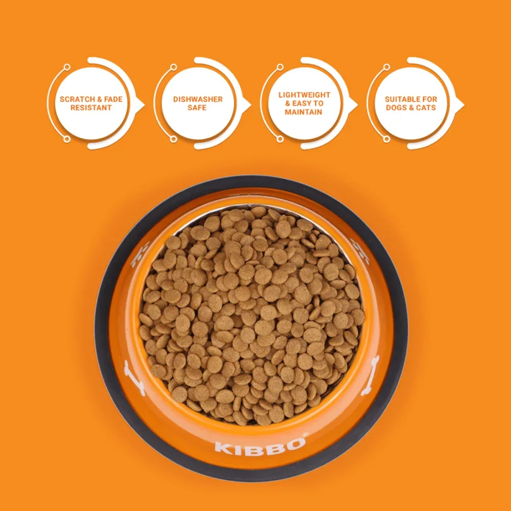 Kibbo Anti Skid Stainless Steel Plain Bowls for Dogs and Cats (Orange, Green, Blue) - Image 2