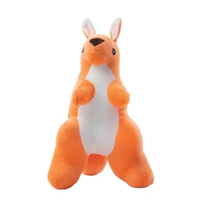 Kibbo Non Toxic & Durable Soft Stuffed Kangaroo Chew Toy for Dogs and Cats (Neon Red)