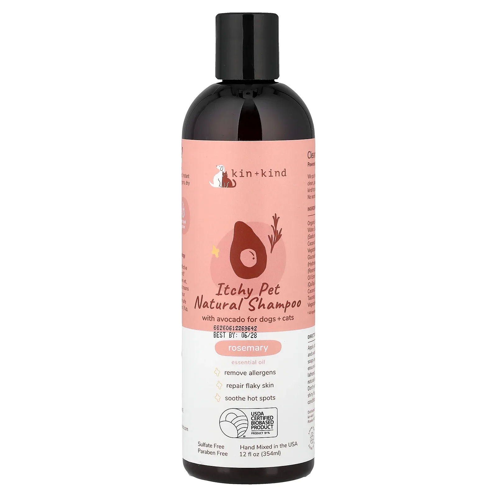 Kin+Kind, Itchy Pet Natural Shampoo with Avocado, For Dogs & Cats, Rosemary, 12 fl oz (354 ml)