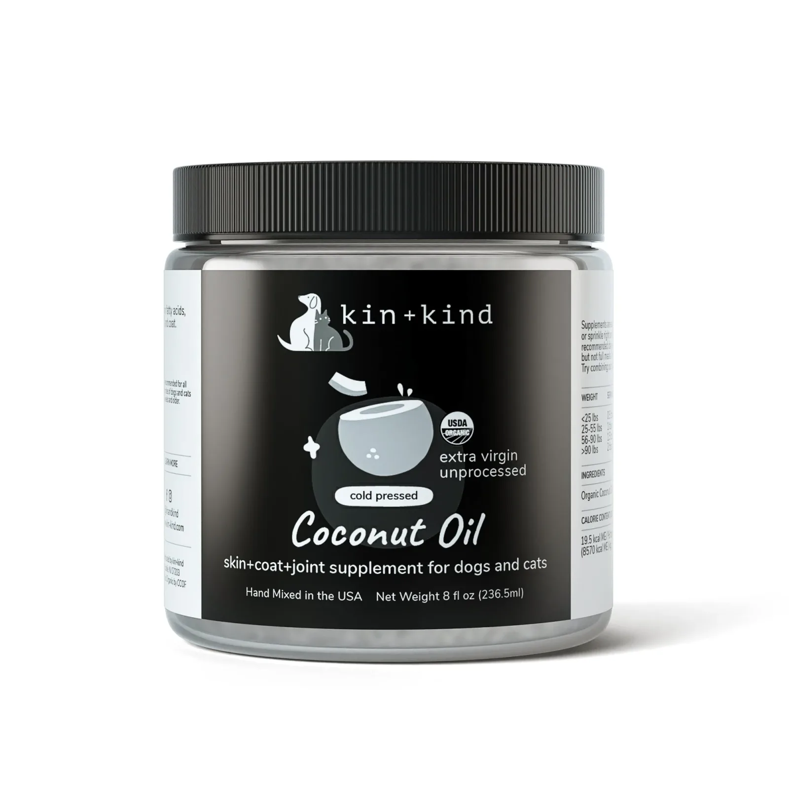 Kin+Kind Organic Coconut Oil Skin Coat Joint Supplement 4 oz