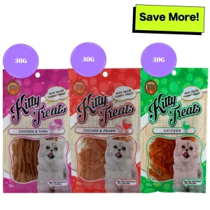 Kitty Treats Soft Chicken and Tuna, Chicken with Shrimp Flavour and Soft Chicken Jerky Sliced Cat Treats Combo