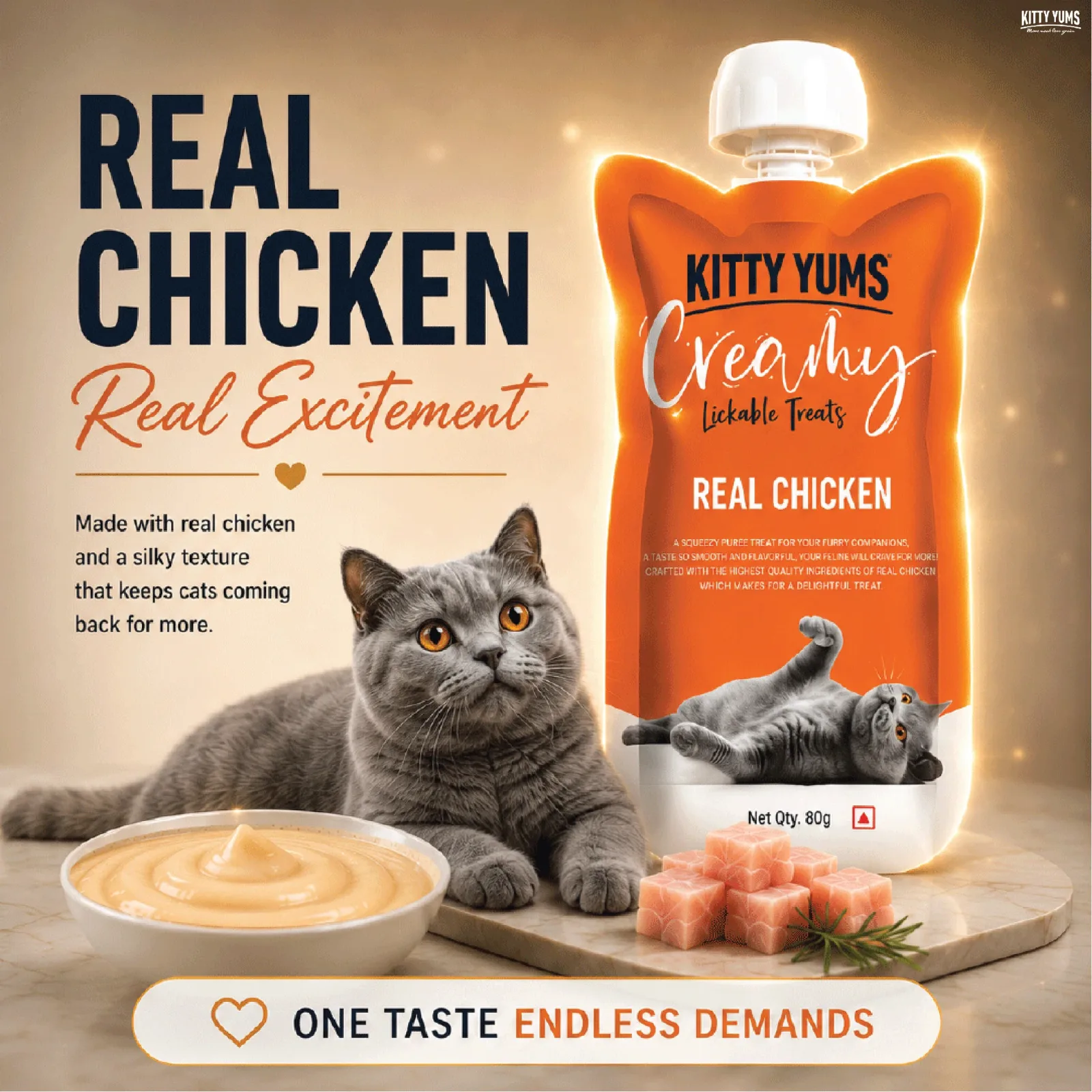 Kitty Yums Lickable Real Chicken Creamy Cat Treat - Image 2
