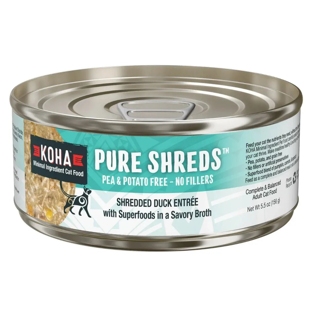 Koha Cat Grain-Free Shredded Duck, 2.8 oz each, Case of 24