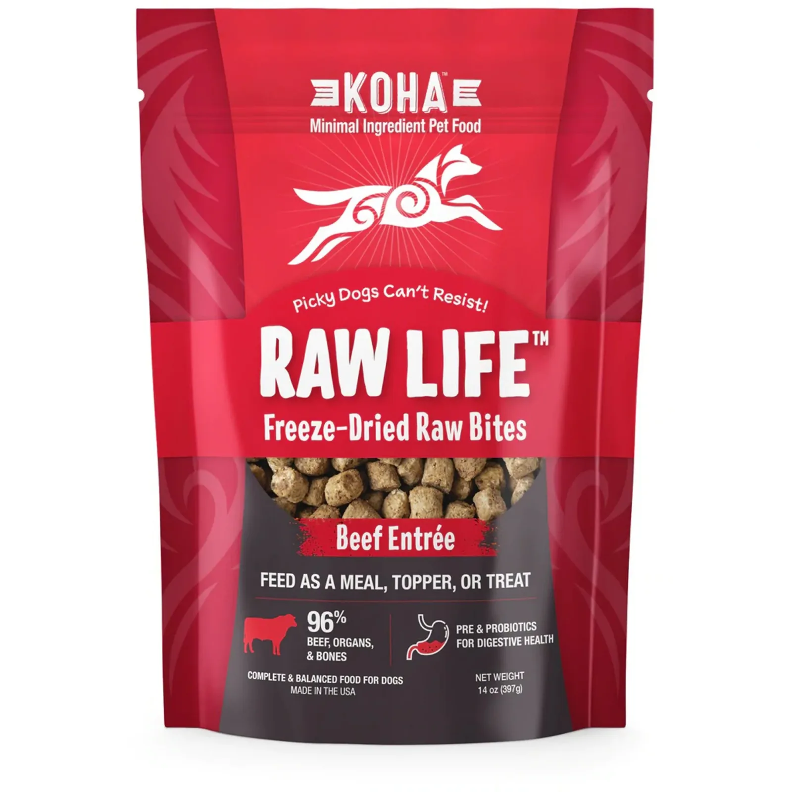 Koha Dog Grain-Free Raw Freeze-Dried Bites Beef 14 oz