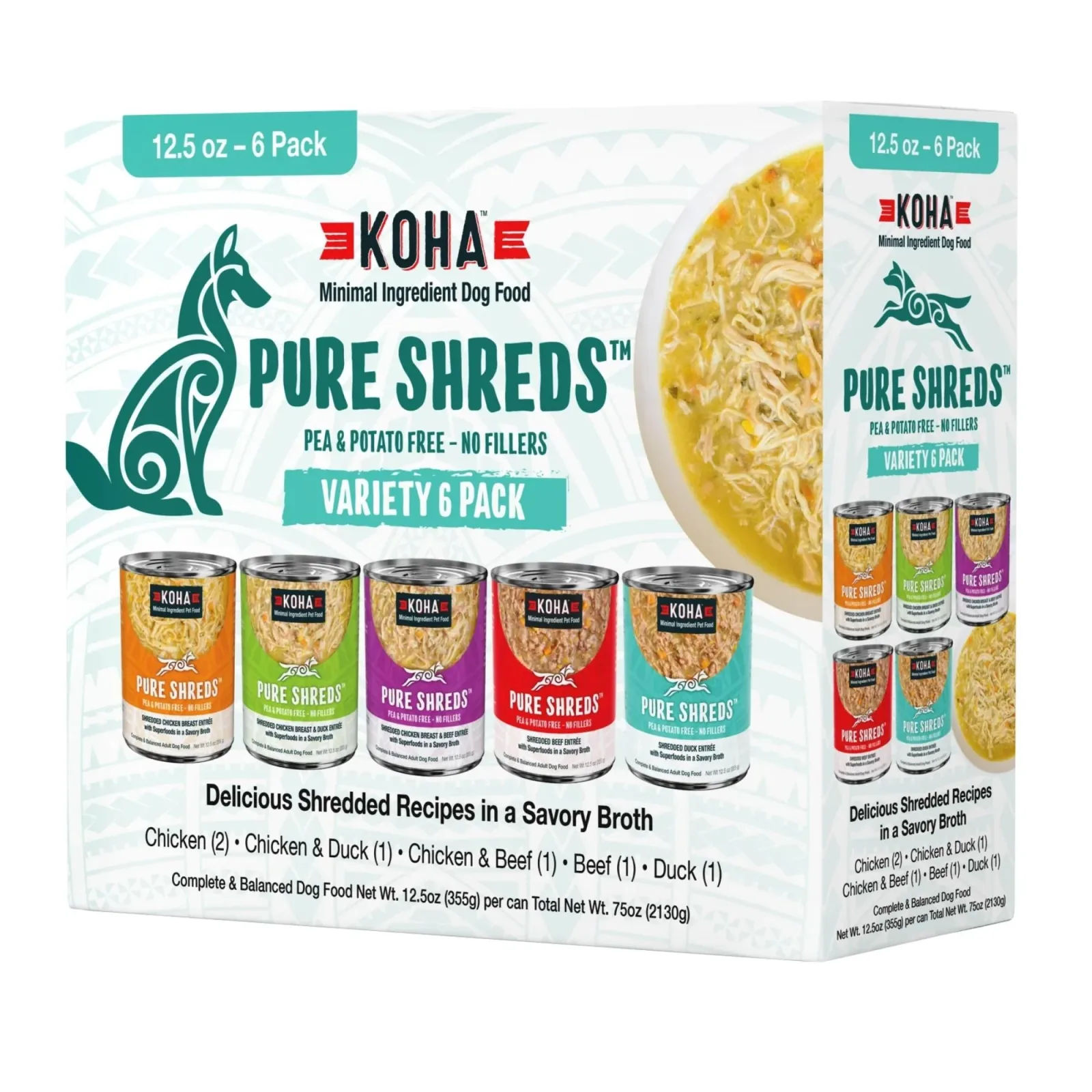 Koha Dog Grain-Free Shredded Variety Pack, 12.5 oz each, Case of 12