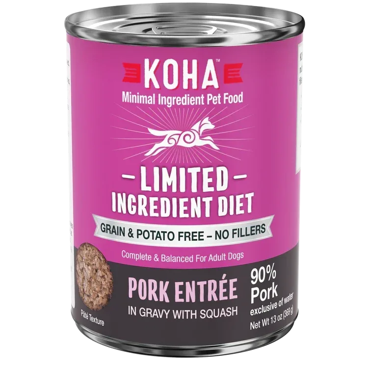 Koha Dog Limited Ingredient Grain-Free 90% Pork, 13 oz each, Case of 12