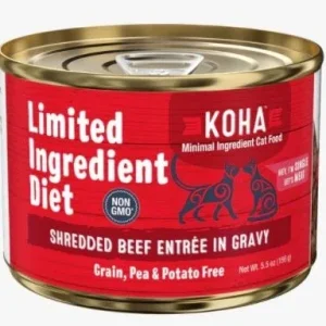 KOHA Limited Ingredient Diet Shredded Beef in Gravy Wet Cat Food, 5.5 oz each, Case of 24