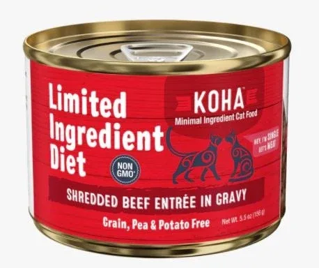 KOHA Limited Ingredient Diet Shredded Beef in Gravy Wet Cat Food, 5.5 oz each, Case of 24