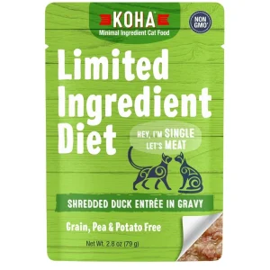 KOHA Limited Ingredient Diet Shredded Duck in Gravy Wet Cat Food, 2.8 oz each, Case of 24