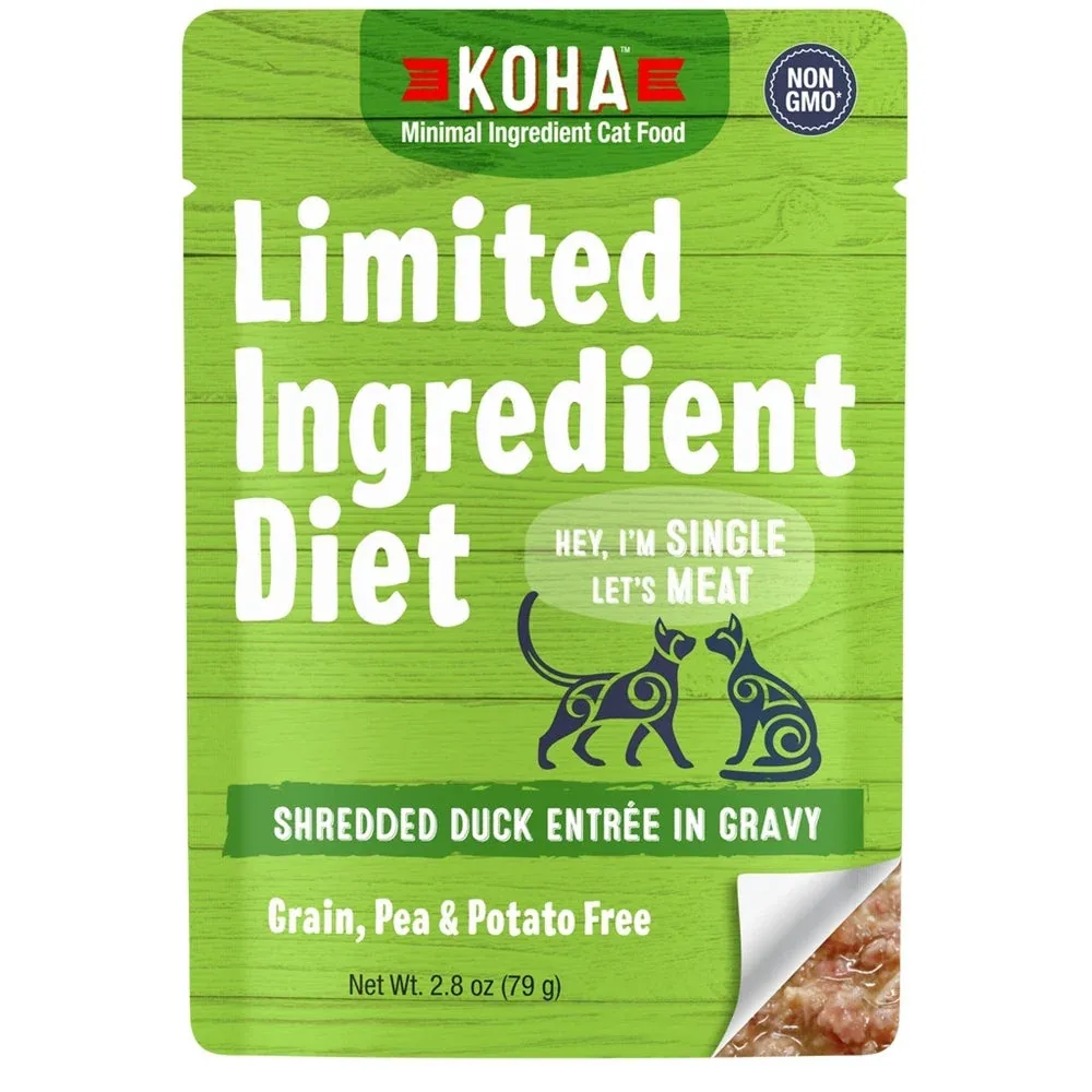 KOHA Limited Ingredient Diet Shredded Duck in Gravy Wet Cat Food, 2.8 oz each, Case of 24