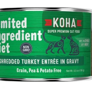KOHA Limited Ingredient Grain-Free Shredded Turkey Wet Cat Food, 5.5 oz each, Case of 24