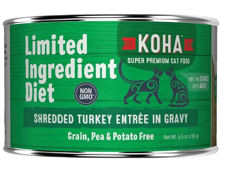 KOHA Limited Ingredient Grain-Free Shredded Turkey Wet Cat Food, 5.5 oz each, Case of 24