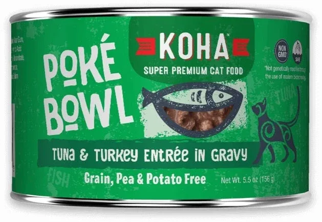 KOHA Poke Bowl Tuna and Turkey in Gravy Wet Cat Food, 5.5 oz each, Case of 24