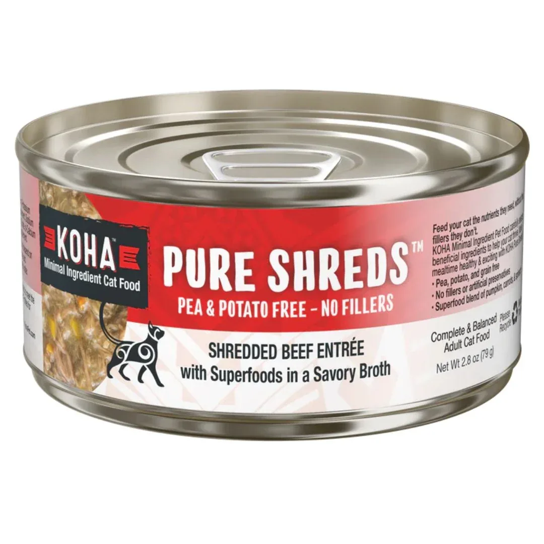 KOHA Pure Shreds Shredded Beef Wet Cat Food, 2.8 oz each, Case of 24