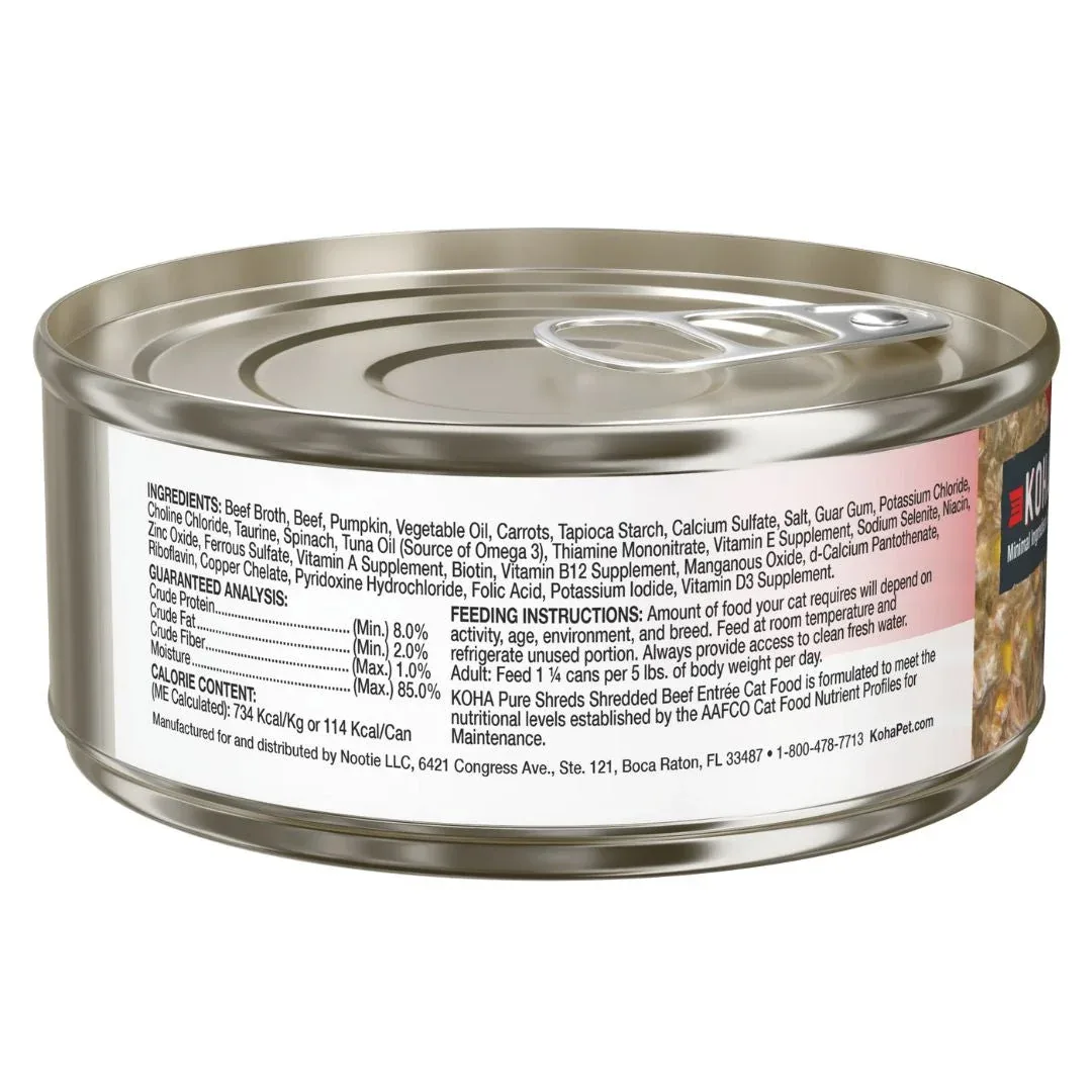 KOHA Pure Shreds Shredded Beef Wet Cat Food, 5.5 oz each, Case of 12 - Image 2